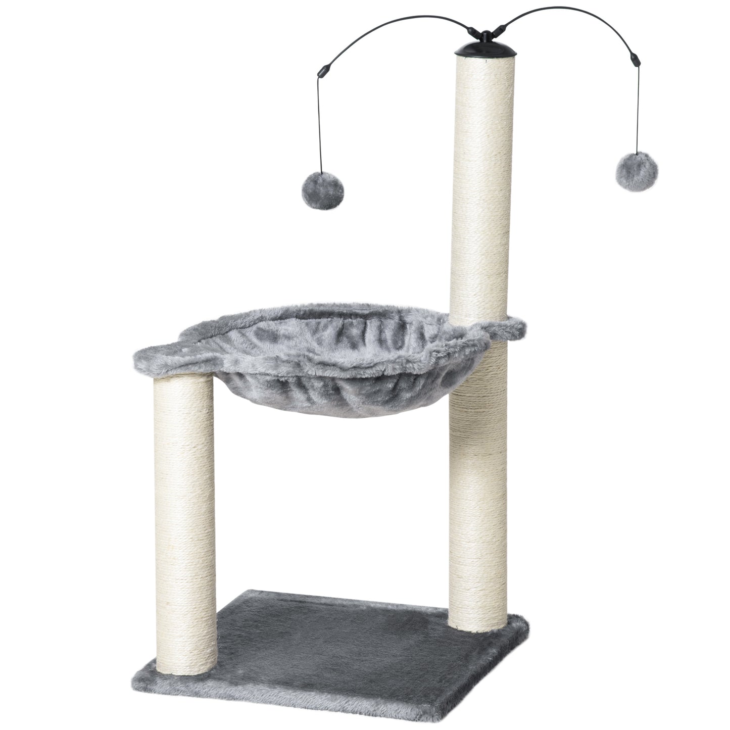 Cat Tree Tower for Indoor Cats w/ Sisal Scratching Post Hammock Toy Ball - Grey